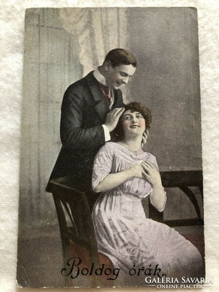 Antique, old romantic postcard - postal clean -10.