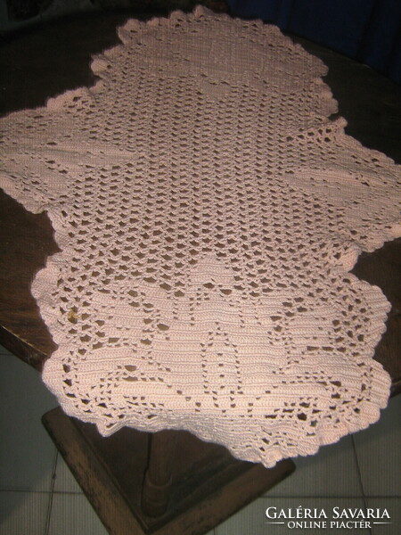 Beautiful vintage floral color vintage floral hand crocheted special shape salmon pink tablecloth