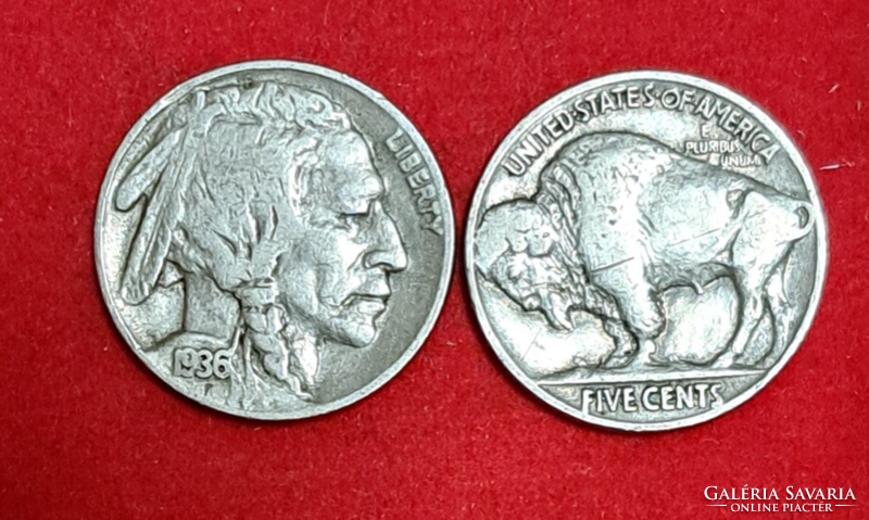 1935., 1936. Buffalo/indián fej nickel 5 cent USA (667)