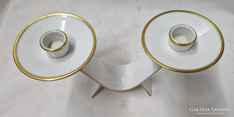 Art deco stílusú porcelán két ágú gyertyatartó gyönyörű aranyozással hibátlan állapotban
