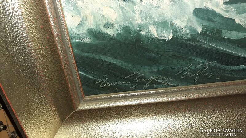 Erwin Eugen Ertl   nagyméretű olaj-vászon festmény kerettel  " Tengeri hullámok "