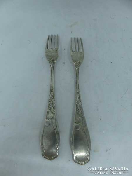 2 silver art nouveau cookie forks with cherry decoration