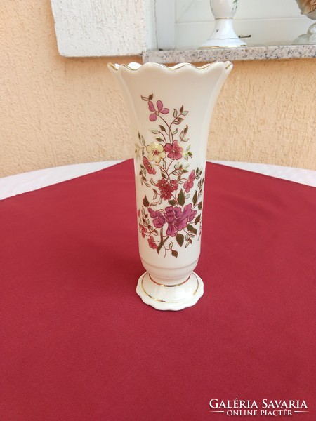 Zsolnay hand-painted vase with purple flowers and wavy rim, 20.5 cm, in good condition, discounted!