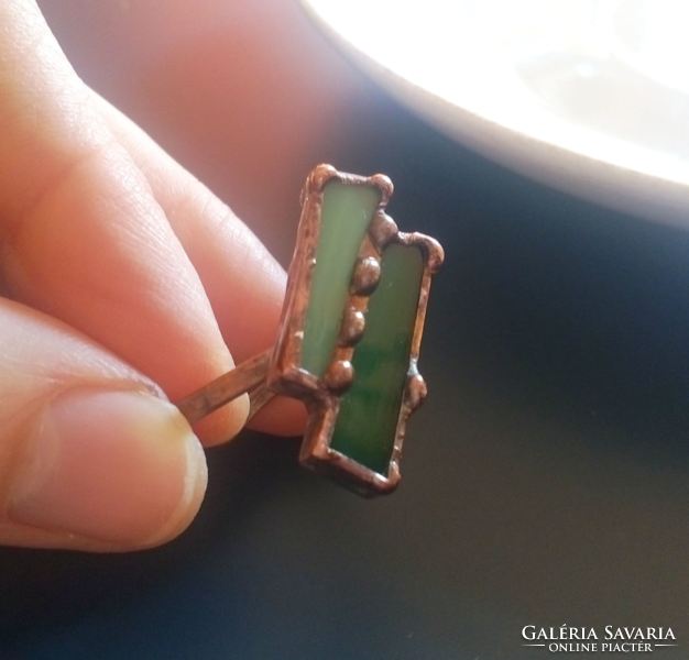 Handmade glass jewelry, green ring