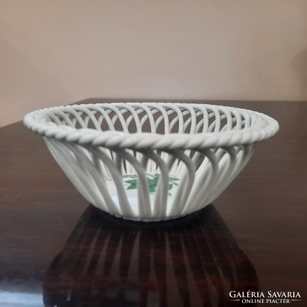 Herend green Appony pattern porcelain wicker basket, bowl