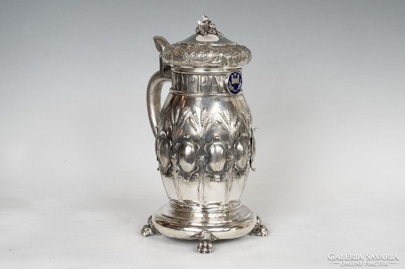 Silver beer cup with wheat ear decoration