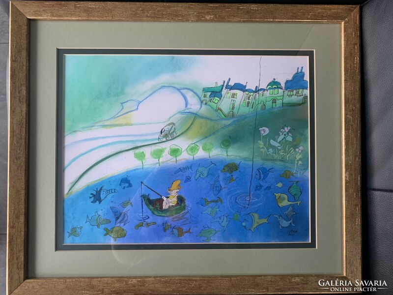 Sajdik Ferenc vegyes technika . Üvegezett , paszpartuval ellátott keretben. Mérete:30x40cm