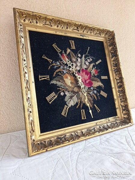 Gobelin wall clock, gilded wooden frame