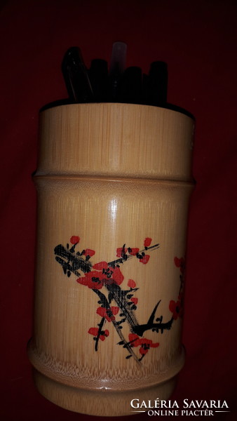 Beautiful oriental lacquered bamboo hand-painted cherry blossom ornament iron holder 16 cm according to pictures