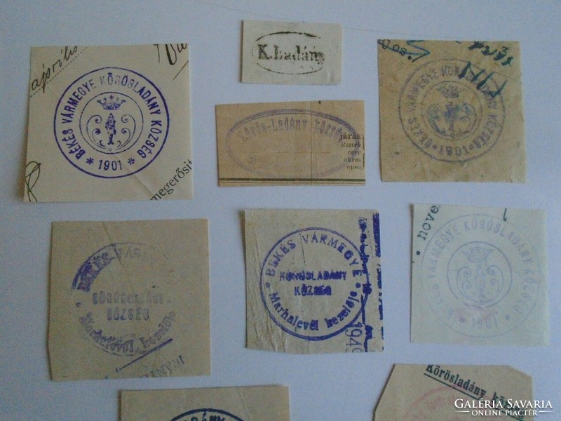 D202451  KÖRÖSLADÁNY régi bélyegző-lenyomatok  15 db.   kb 1900-1950's