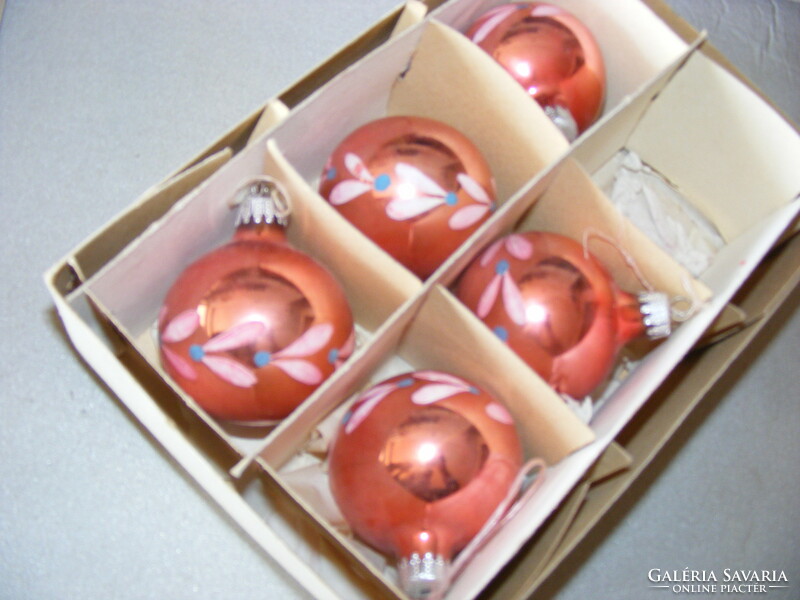 Régi kb 50 éves karácsonyi dekoráció, karácsonyfa dísz, 5 db gömb