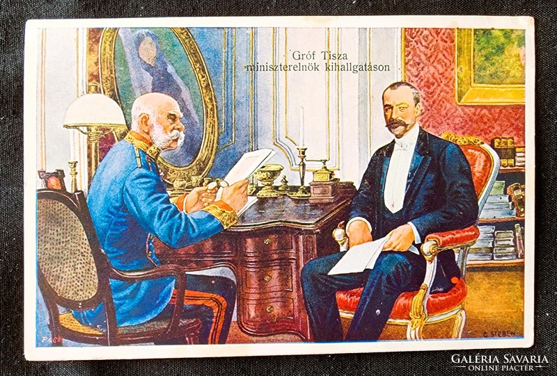 József Ferenc interrogation of Count István Tisza, prime minister, circa 1916 jubilee postcard