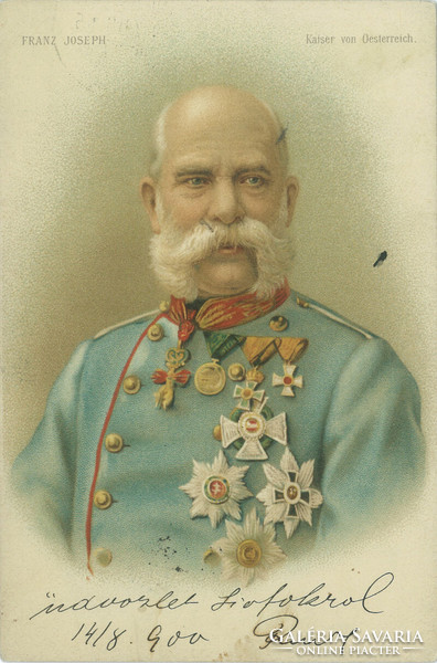 1900 – Ferenc József osztrák császár. Képeslap, litográfia.
