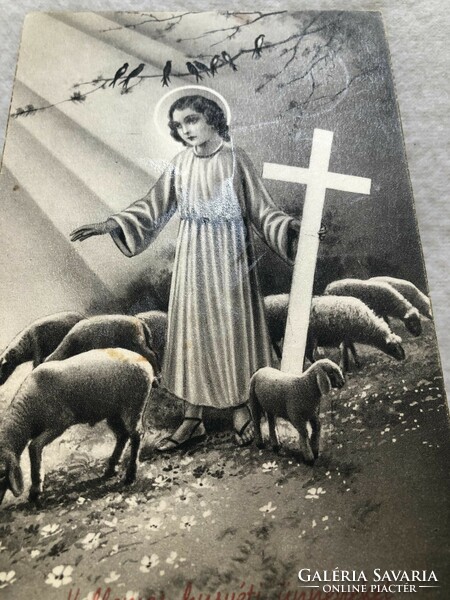 Antik, régi grafikus Húsvéti képeslap                                       -10.