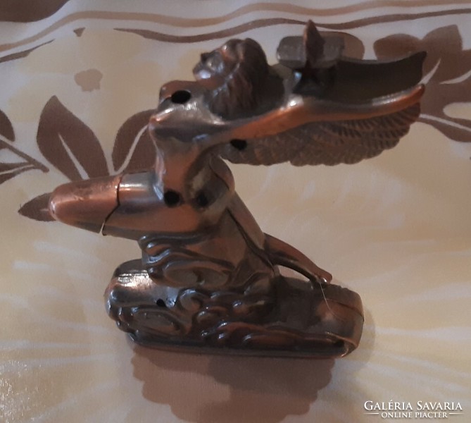 Vintage table lighter, female figure in the shape of an angel with wings, copper