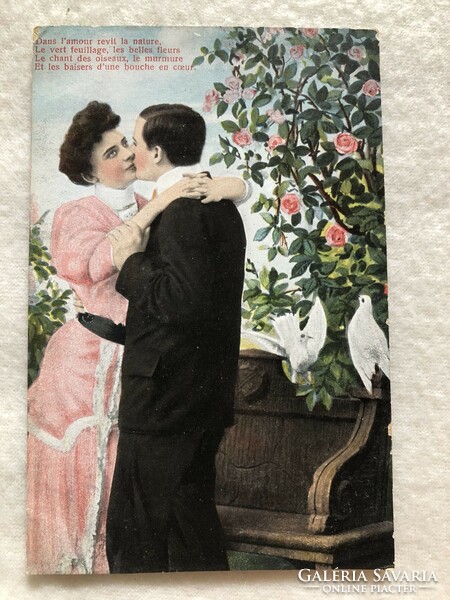 Antik, régi romantikus képeslap                                        -10.