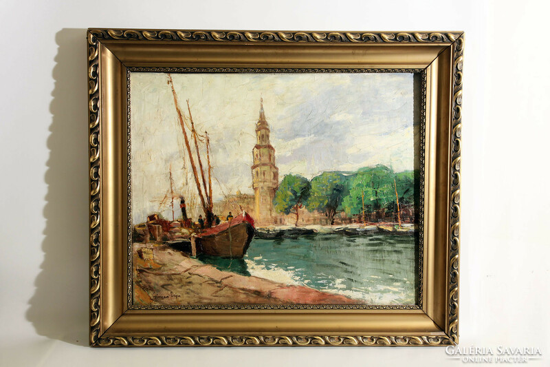 Gimes Lajos (1886-1945) - Amszterdami Kikötő | Montelbaanstoren Oude Schans