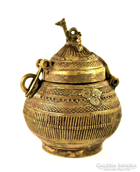 An interesting bronze box with rich decoration and a figural cover handle!