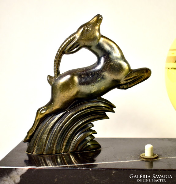 Art deco suede figural table lamp on a marble base!
