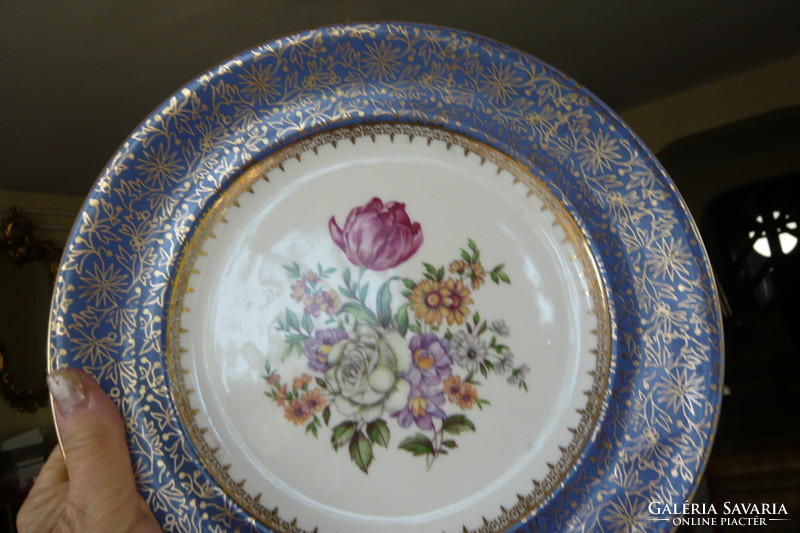25 cm diameter porcelain bowl with pirkenhammer flowers with a blue edge