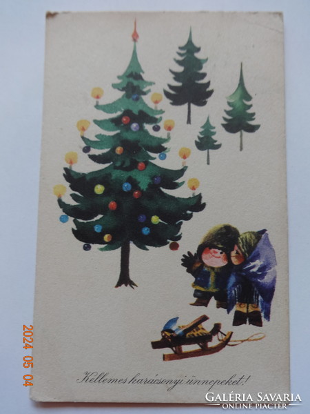 Old graphic Christmas greeting card: Silas winning drawing