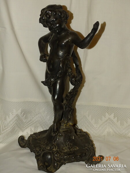 Antique tin putto on baroque pedestal 26.5 Cm !!!!
