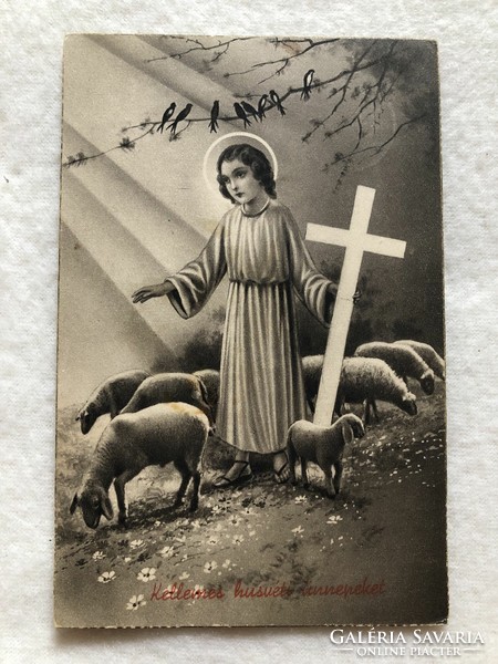 Antik, régi grafikus Húsvéti képeslap                                       -10.