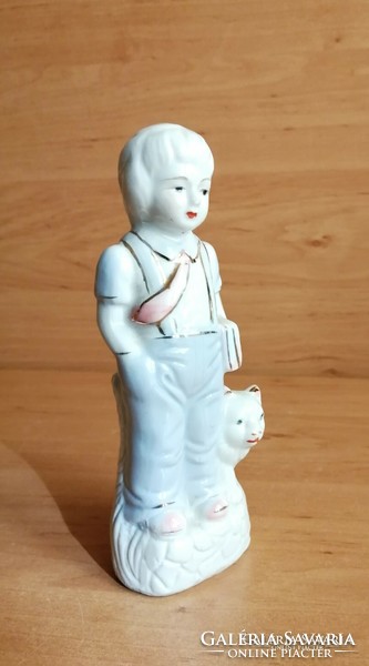 Porcelán gyermek cicával figura 15 cm (po-4)