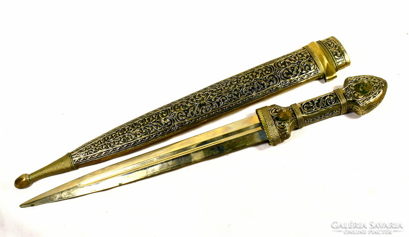 Eastern richly decorated silver plate inlaid large dagger !!!