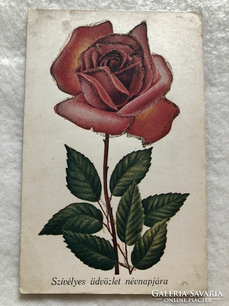 Antique, old glitter postcard - post clean -10.