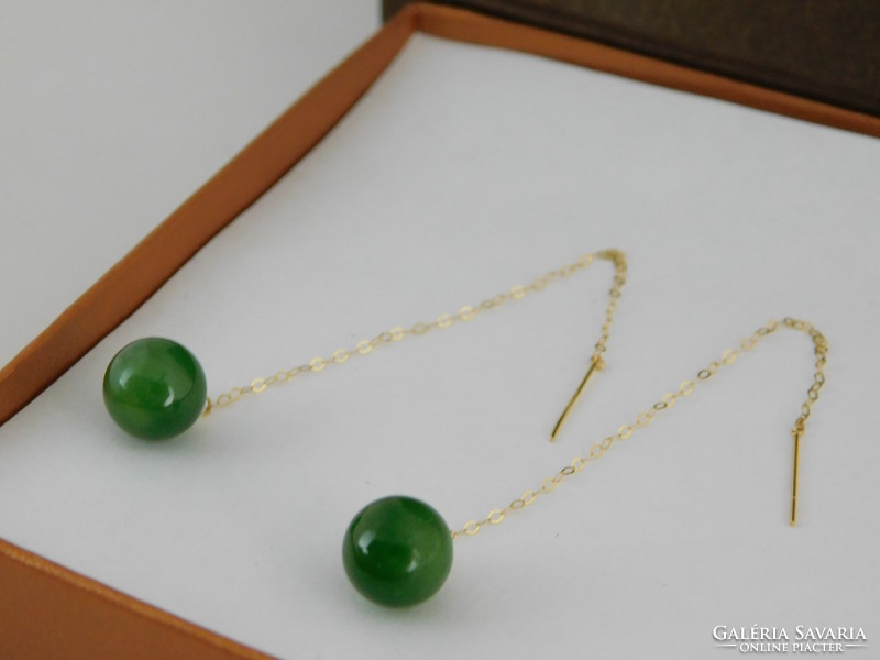 18K Gold Jade Dangle Earrings