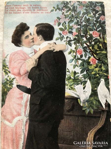 Antik, régi romantikus képeslap                                        -10.