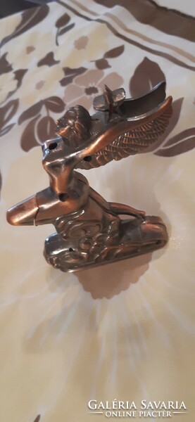 Vintage table lighter, female figure in the shape of an angel with wings, copper