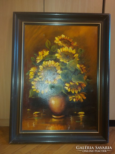 Gábor Tóth, sunflower still life, painting, 50x70 cm+frame, oil, canvas