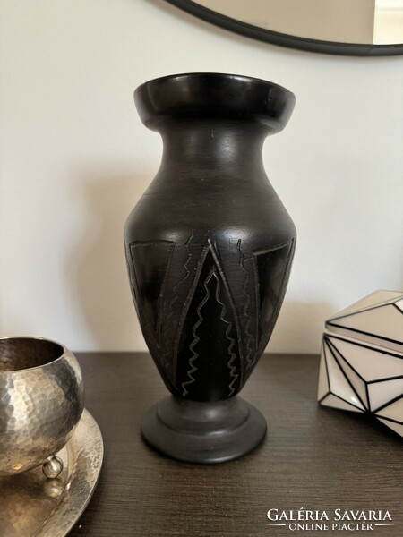 Korondi black ceramic vase