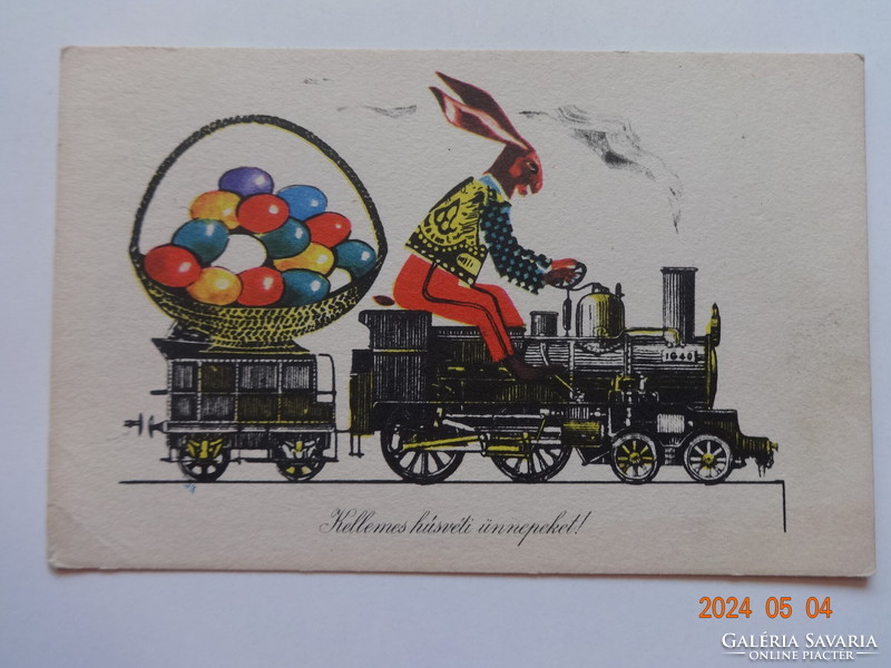Old graphic Easter greeting card: drawing by Mária Koncz