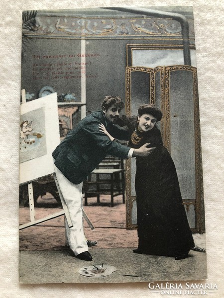 Antique, old gilded romantic postcard - 1906 -10.