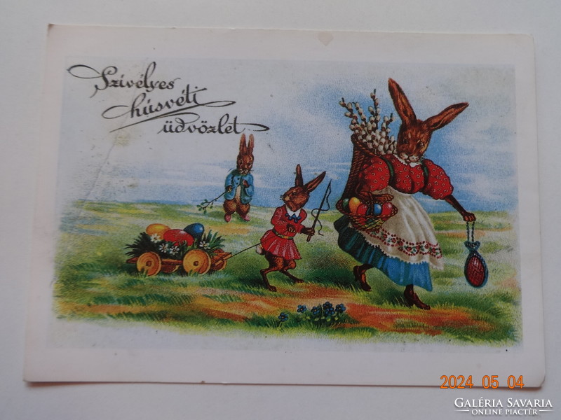 Régi grafikus húsvéti üdvözlő képeslap, postatiszta