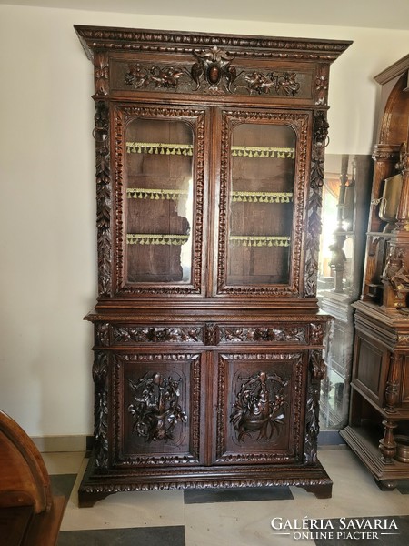Antique carved bookcase, showcase