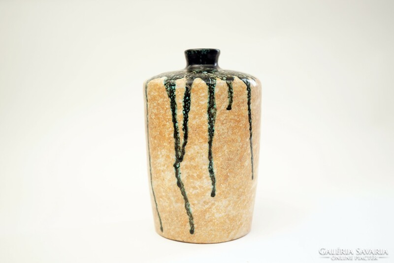 Retro marked ceramic vase / applied art vase / green / old