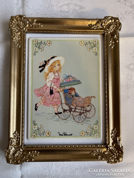 Beautiful vintage villeroy&boch porcelain picture in a wooden frame,