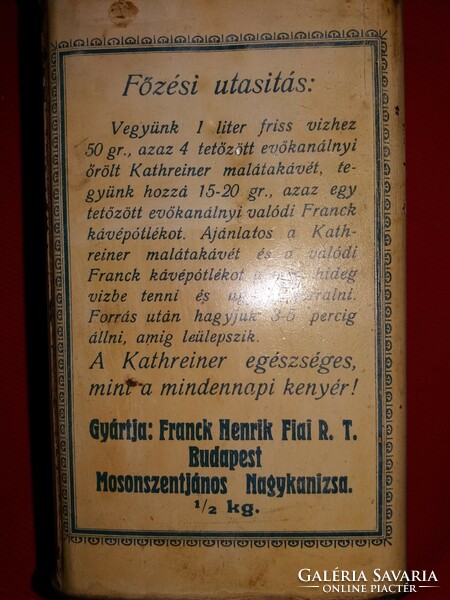 1928. Antik MAGYAR KATHREINER - KNEIPP malátakávés fém lemez díszdoboz a képek szerint
