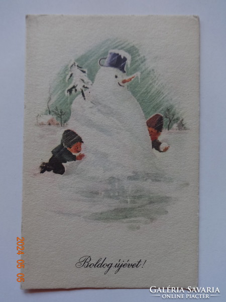 Old graphic Christmas greeting card, country French drawing