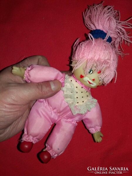 Old pink lovable toy clown doll in silk clothes in good condition 18 cm according to the pictures