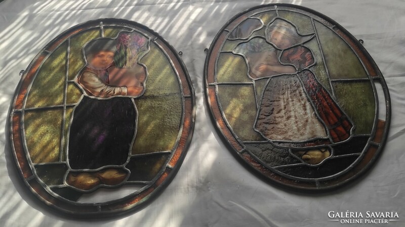 Antik kézzel festett ólomüveg ablak az ár 2 db-ra ertendő