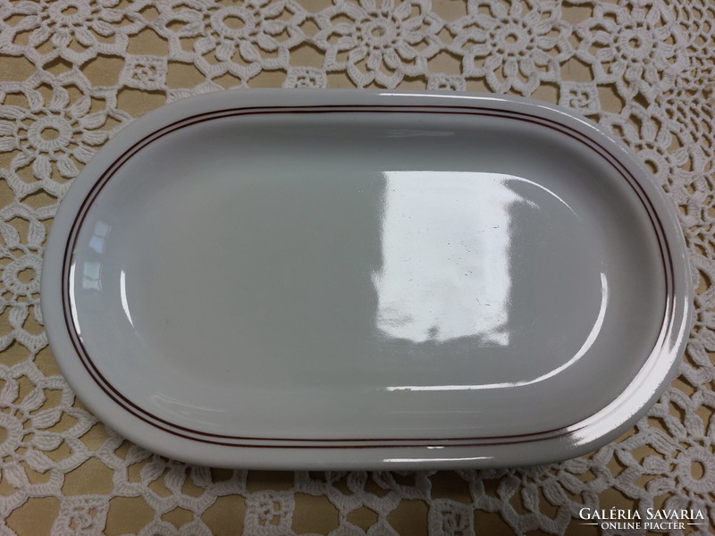 Régi Alföldi porcelán két barna csíkkal virslis, főzelékes tál, tányér, 3db