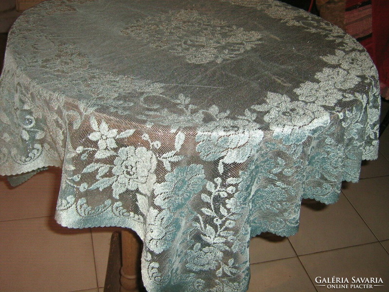 Vintage style light blue floral beautiful lace tablecloth