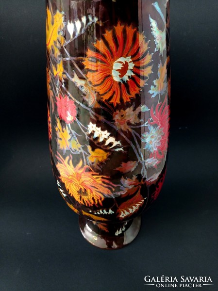 Huge, unique Zsolnay multi-flame eosin floor vase, 50cm.
