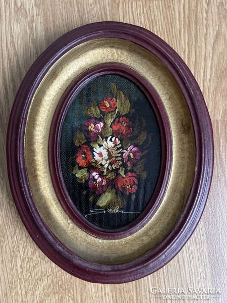 Fairy oval painting in a wooden frame.