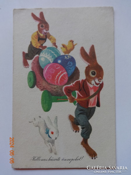 Old graphic Easter greeting card, drawing by Tibor Gönczi